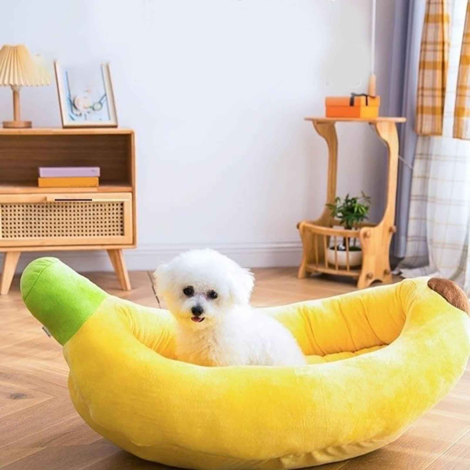 Dog Bed Banana Shape Breathable Plush 47x28x13cm Cozy and Soft Puppy Cushion
