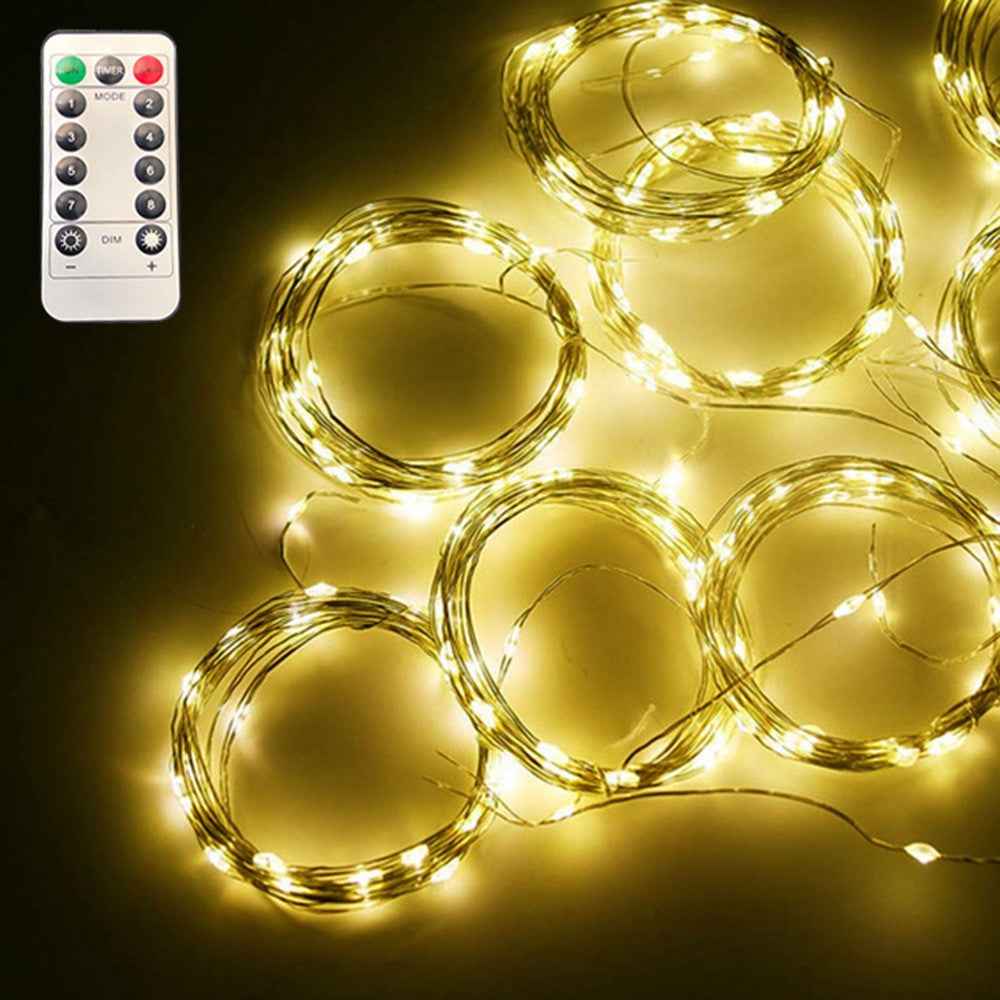 3 x 3m 300 LEDs USB Powered Copper Wire Curtain Lamp Waterfall Fairy String Light Festival Decoration - Warm Light