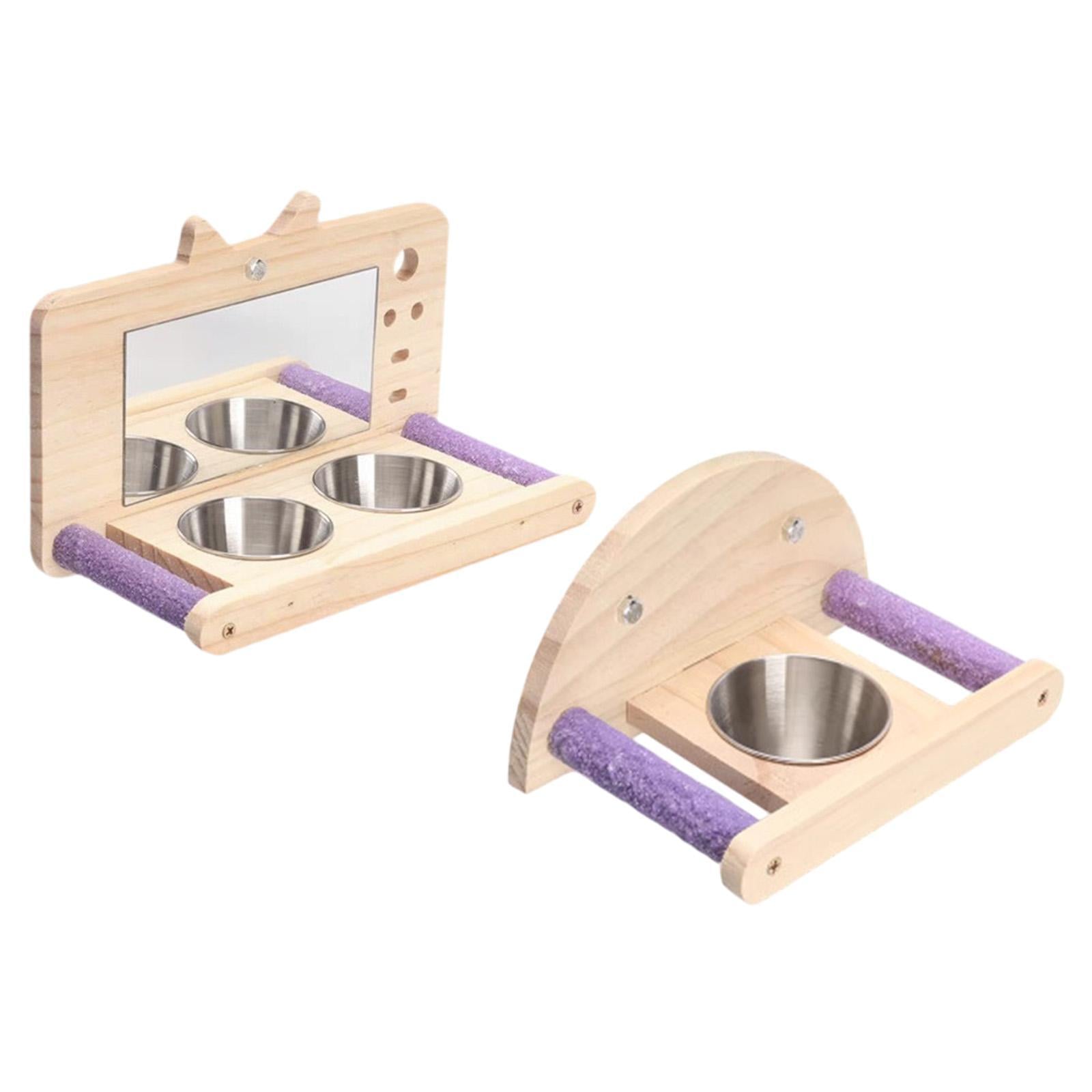 Bird Parrot Perch with Feeding Cups Fun Bird Cage Accessories for Cockatiels with Mirror