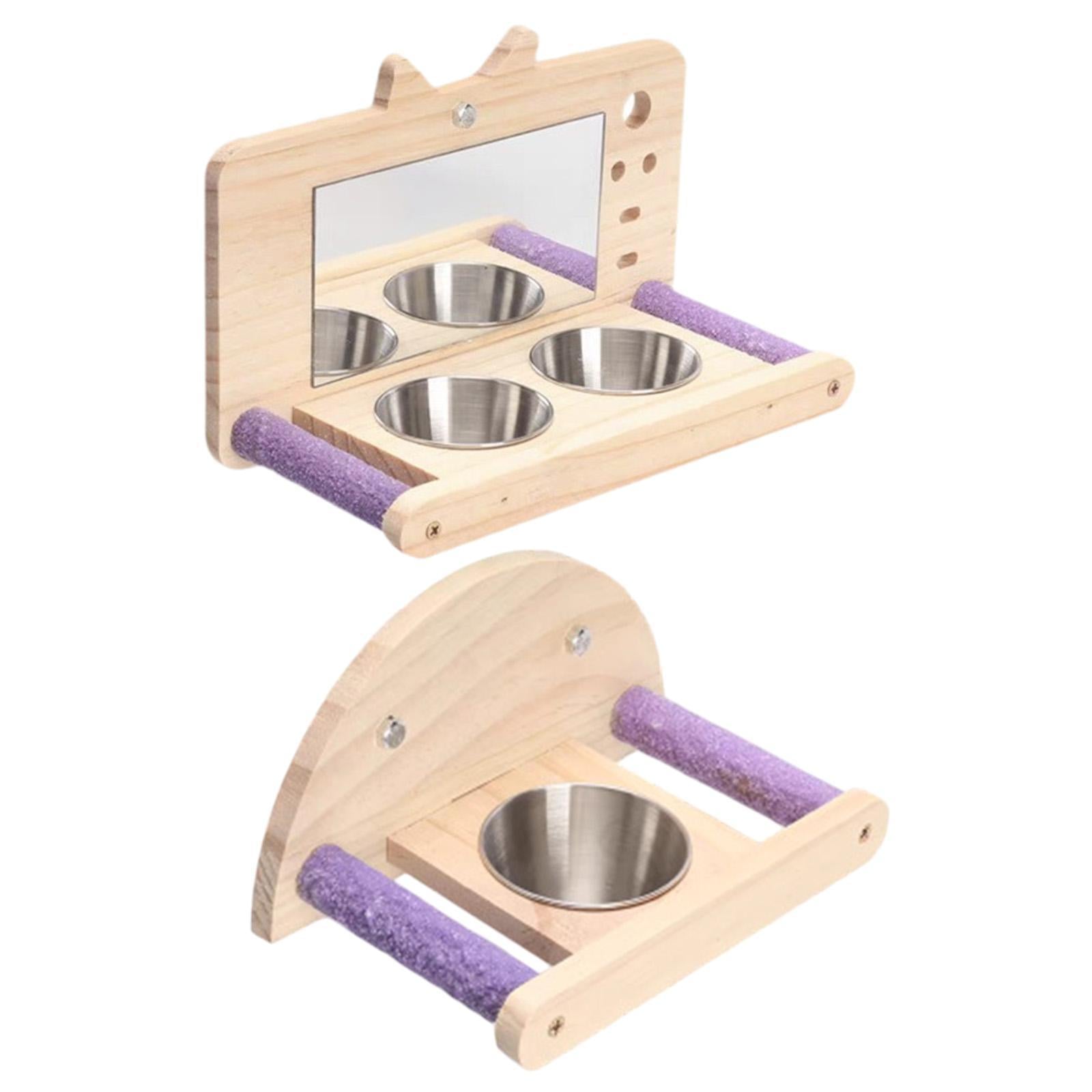 Bird Parrot Perch with Feeding Cups Fun Bird Cage Accessories for Cockatiels with Mirror
