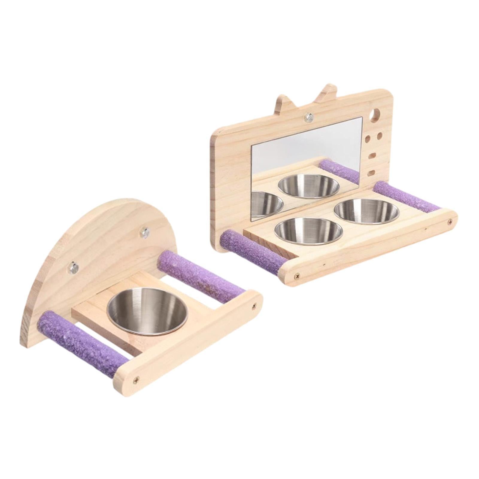 Bird Parrot Perch with Feeding Cups Fun Bird Cage Accessories for Cockatiels with Mirror