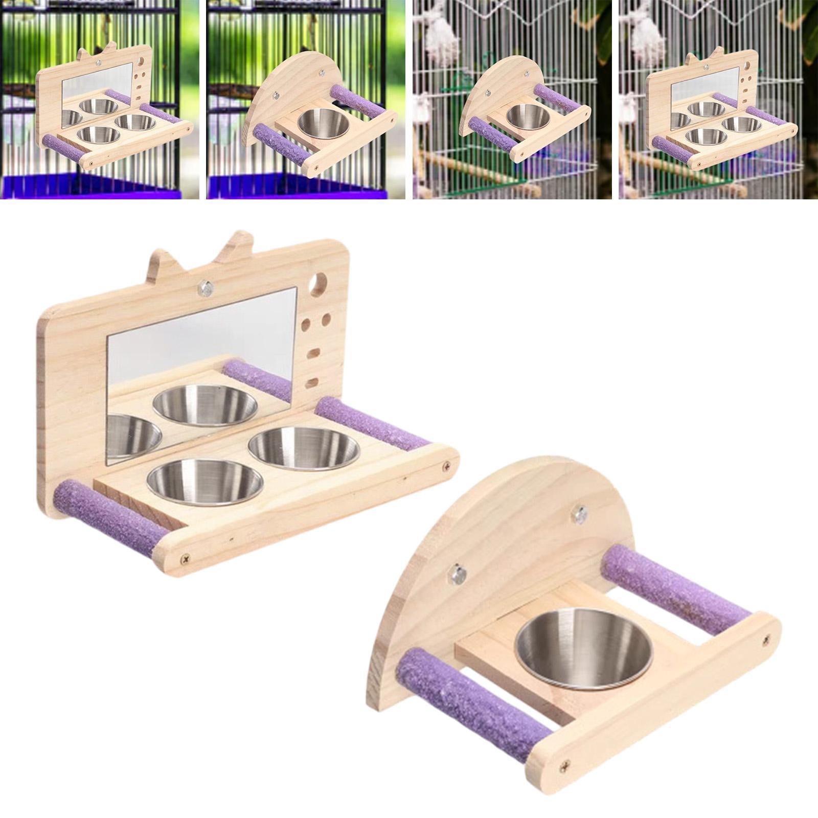 Bird Parrot Perch with Feeding Cups Fun Bird Cage Accessories for Cockatiels with Mirror