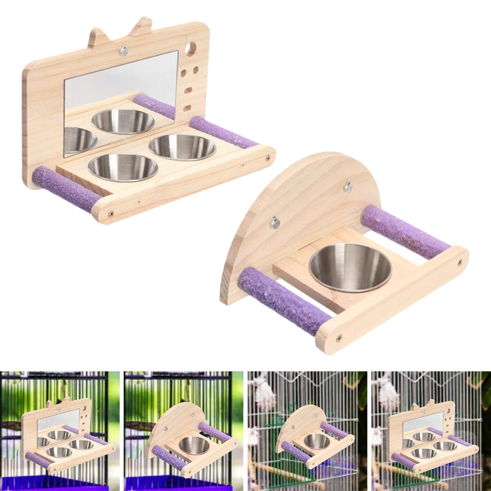 Bird Parrot Perch with Feeding Cups Fun Bird Cage Accessories for Cockatiels with Mirror