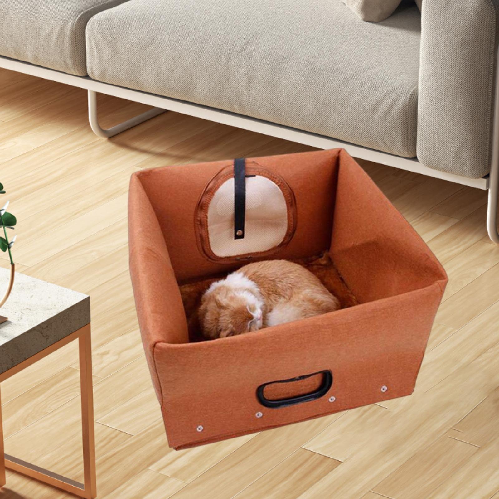 Cat Bed Cave with Handle Playing Nest Kitten Kitty Winter Foldable Cat House 40cmx40cmx48cm