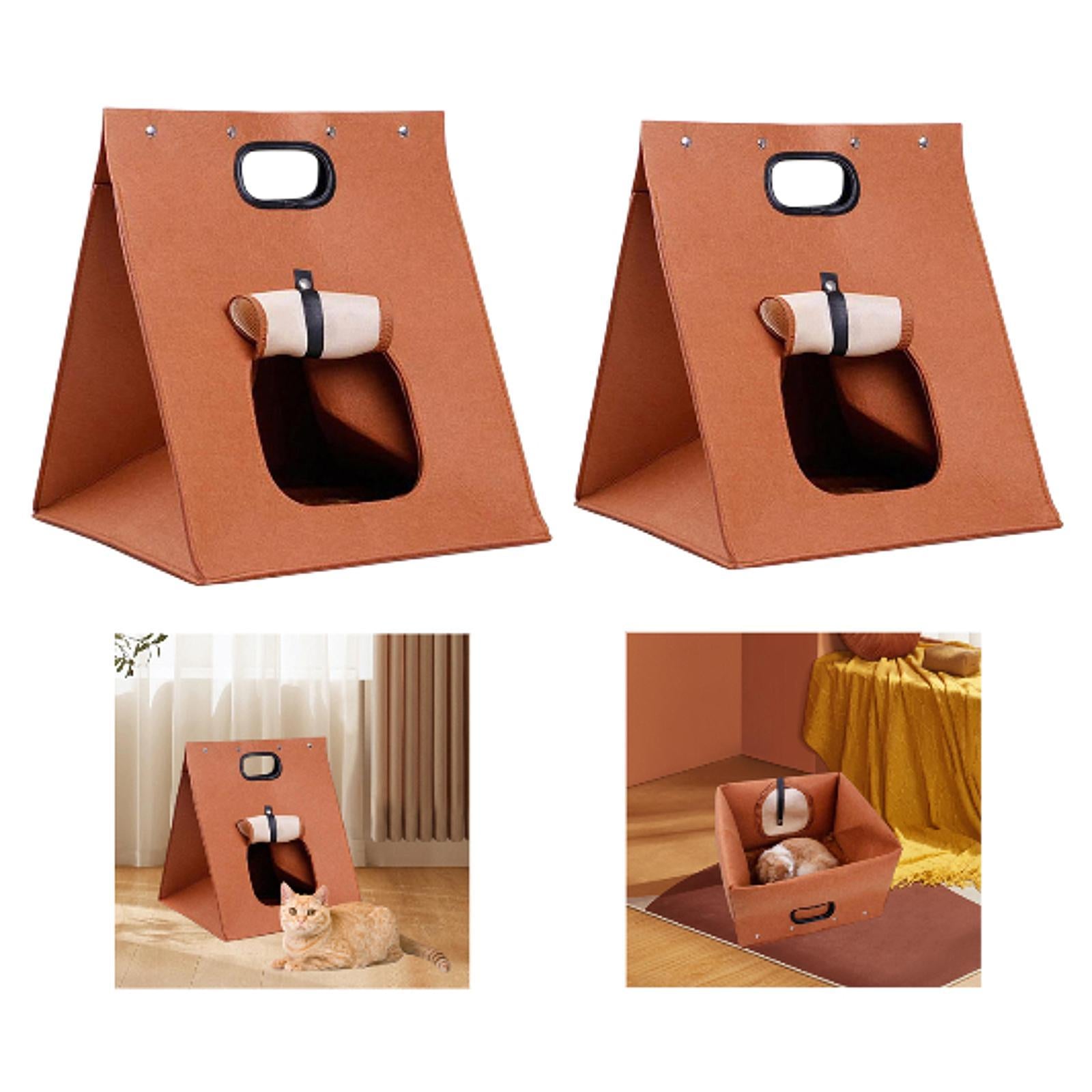 Cat Bed Cave with Handle Playing Nest Kitten Kitty Winter Foldable Cat House 40cmx40cmx48cm