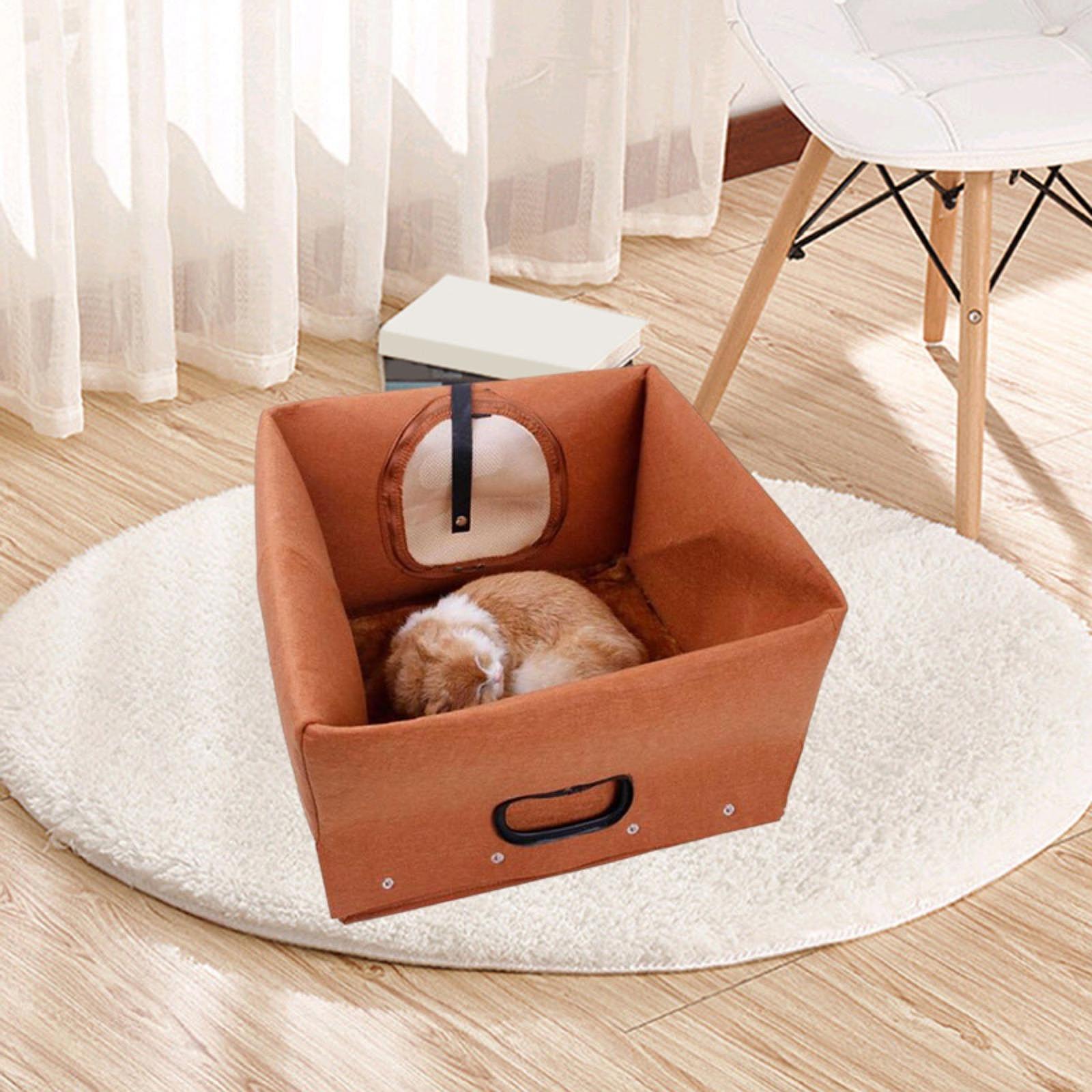Cat Bed Cave with Handle Playing Nest Kitten Kitty Winter Foldable Cat House 33cmx33cmx37cm