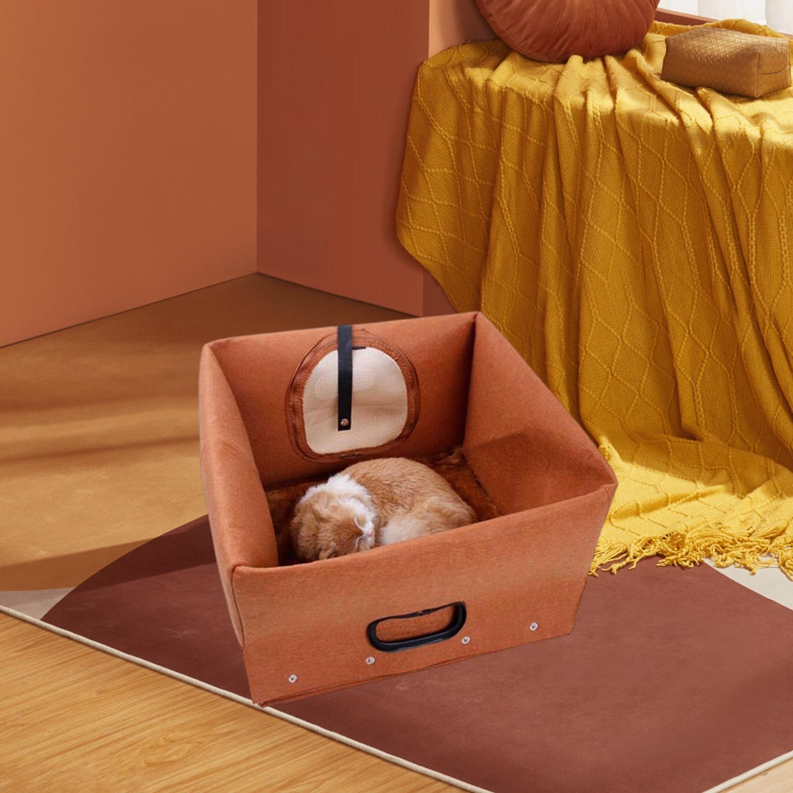 Cat Bed Cave with Handle Playing Nest Kitten Kitty Winter Foldable Cat House 33cmx33cmx37cm