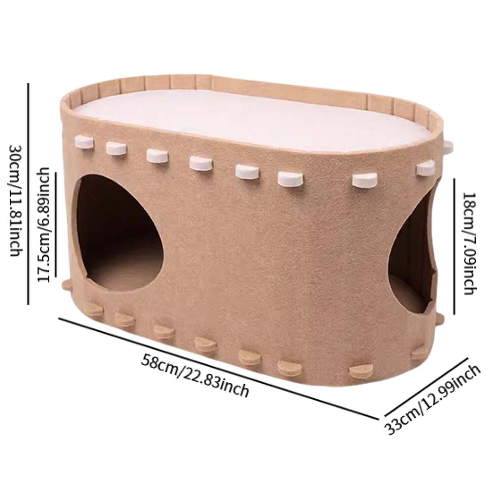 Cat Bed Cave Cat Tunnel Tent Hut Multiple Cats Enclosed Bed Warm Cat House Khaki