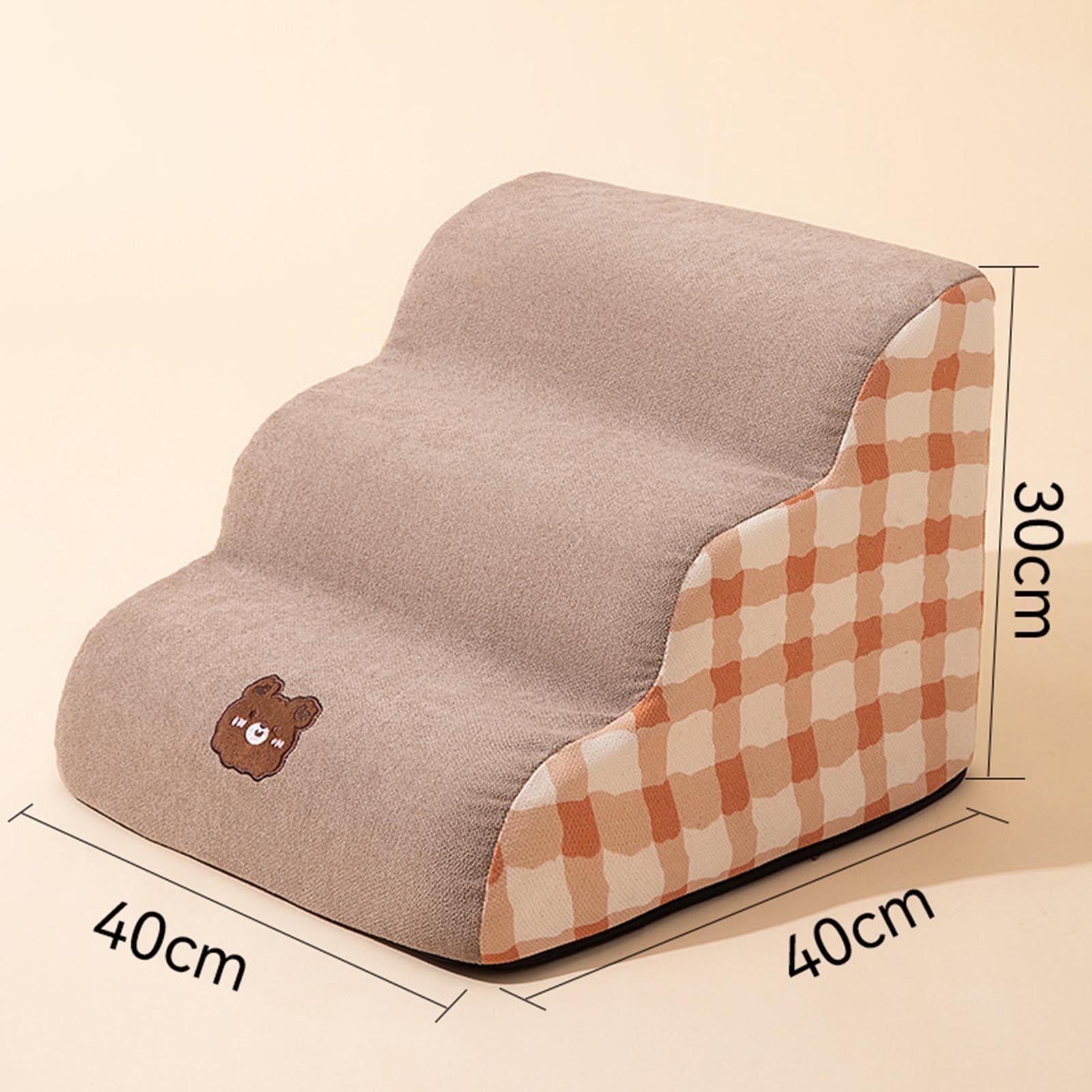 Dog Stairs 3 Step Soft Lightweight Dog Ramp for Small Pets Sofa Dogs Injured Khaki