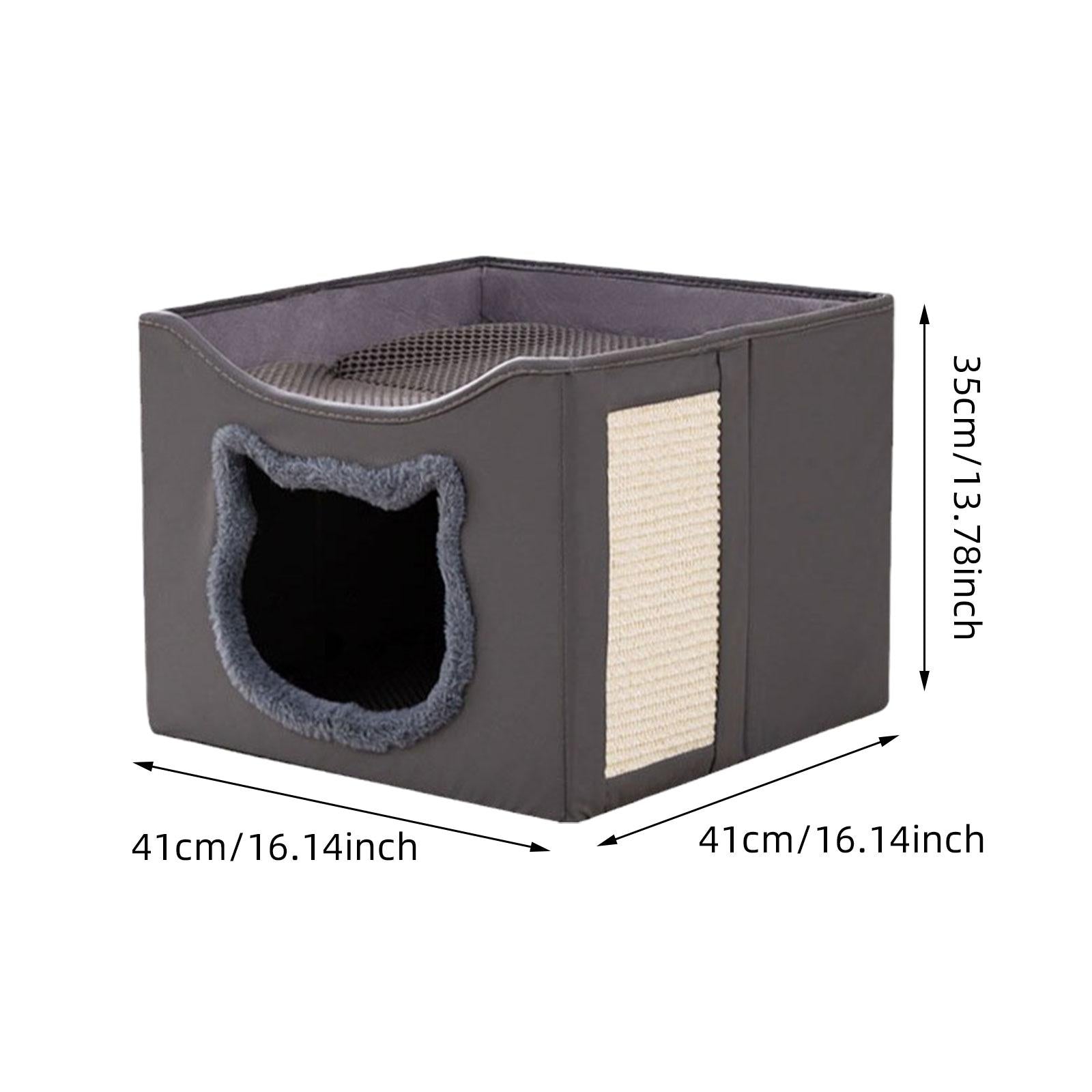 Cat Bed for Indoor Cats Washable with Scratch Pad Scratch Resistant Hideaway Gray