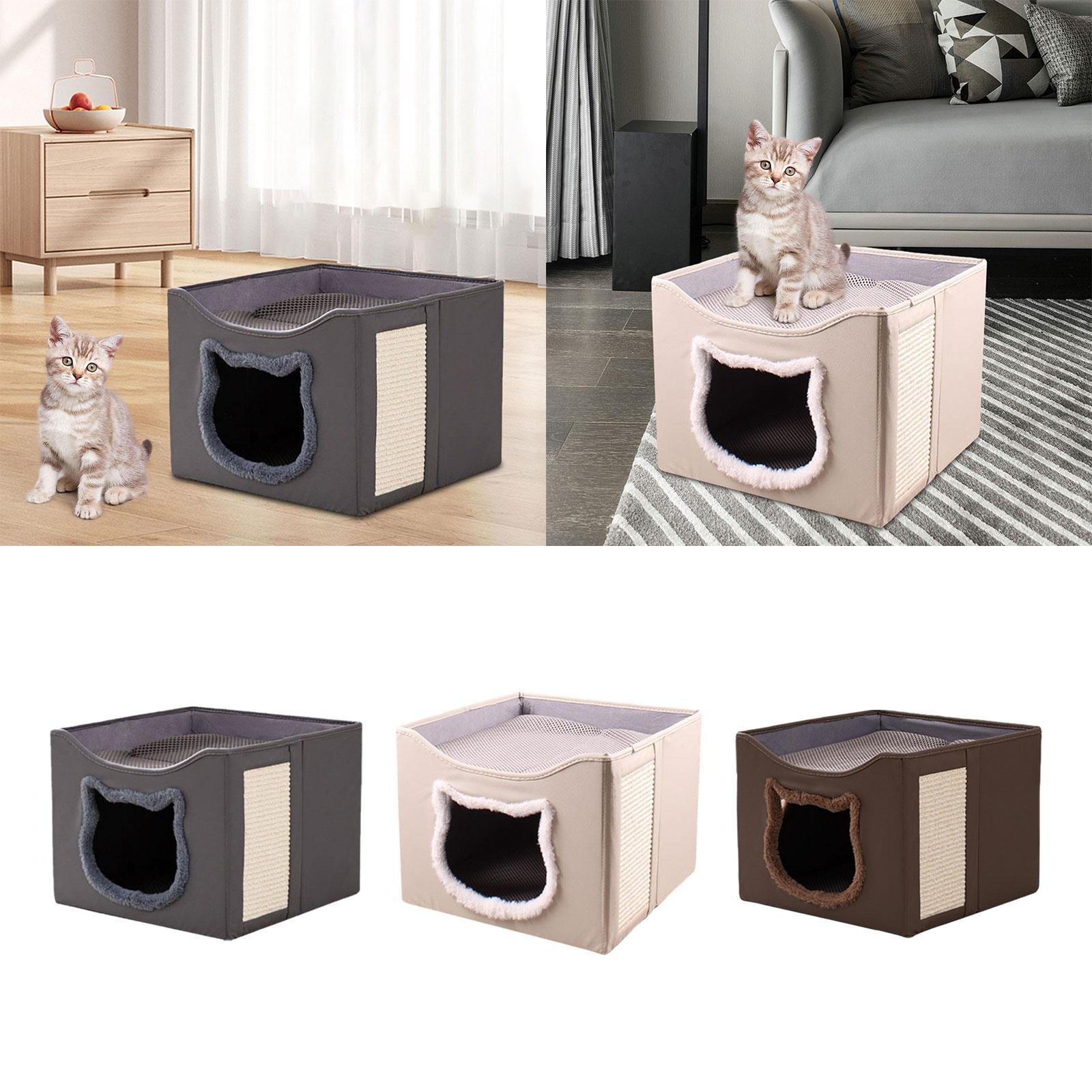 Cat Bed for Indoor Cats Washable with Scratch Pad Scratch Resistant Hideaway Gray