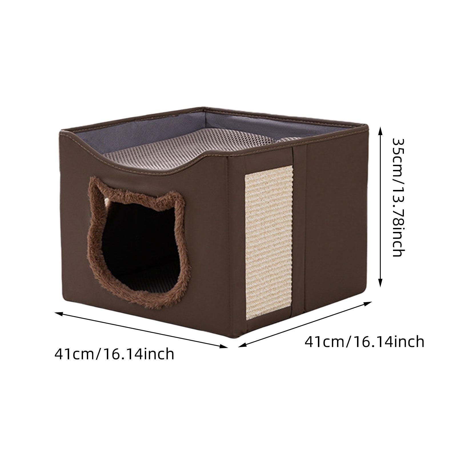 Cat Bed for Indoor Cats Washable with Scratch Pad Scratch Resistant Hideaway Brown