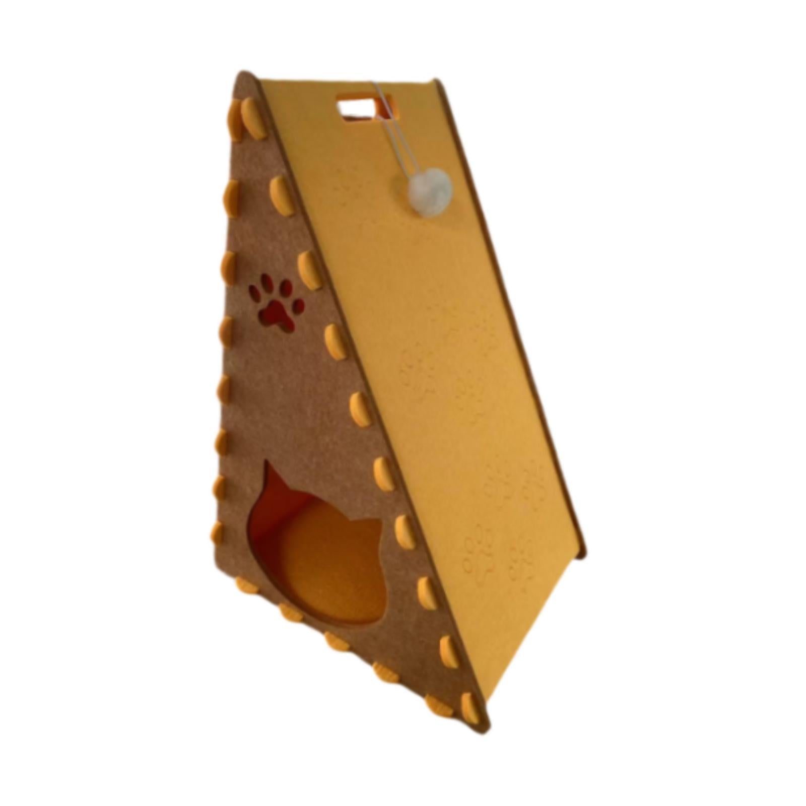 Cat House Indoor Use Privacy Cat Bed Cave Felt Enclosed Interactive Ball Toy Brown Yellow