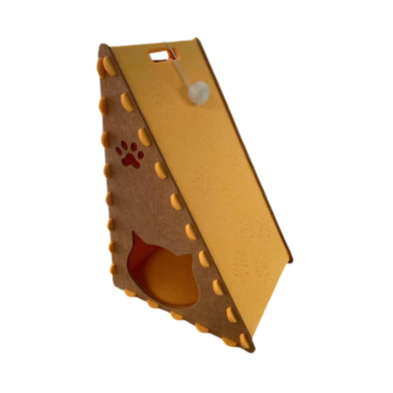 Cat House Indoor Use Privacy Cat Bed Cave Felt Enclosed Interactive Ball Toy Brown Yellow
