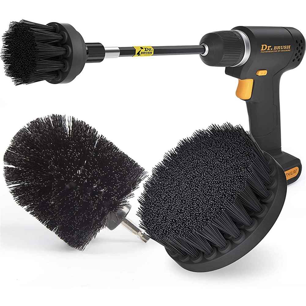 HX666 4pcs/set Drill Power Scrub Clean Brush Kit Electric Cleaning Brushes Set for Car Grout Tiles Bathroom - Black