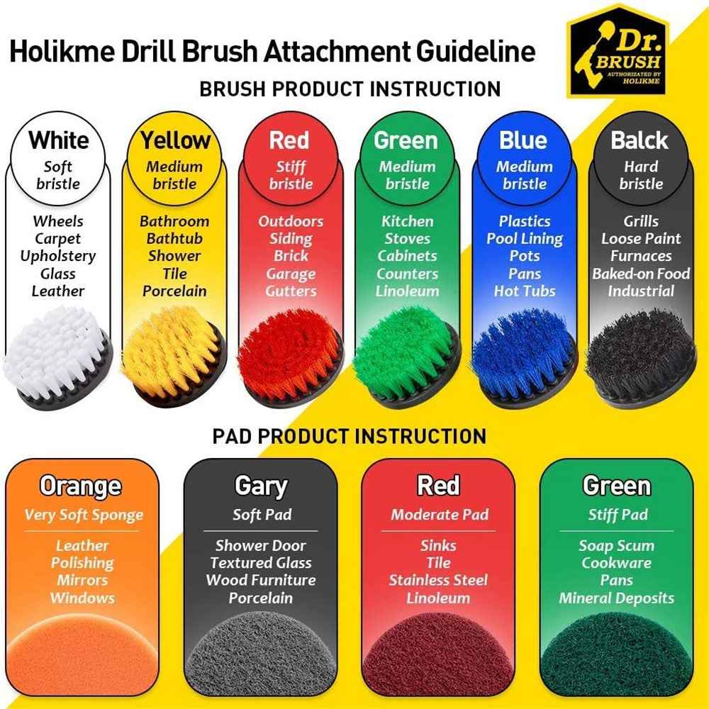 HX666 4pcs/set Drill Power Scrub Clean Brush Kit Electric Cleaning Brushes Set for Car Grout Tiles Bathroom - Black