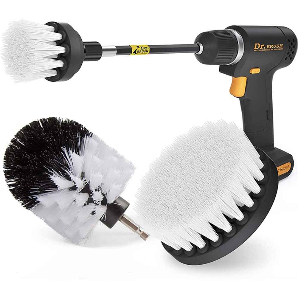 HX666 4pcs/set Drill Power Scrub Clean Brush Kit Electric Cleaning Brushes Set for Car Grout Tiles Bathroom - White