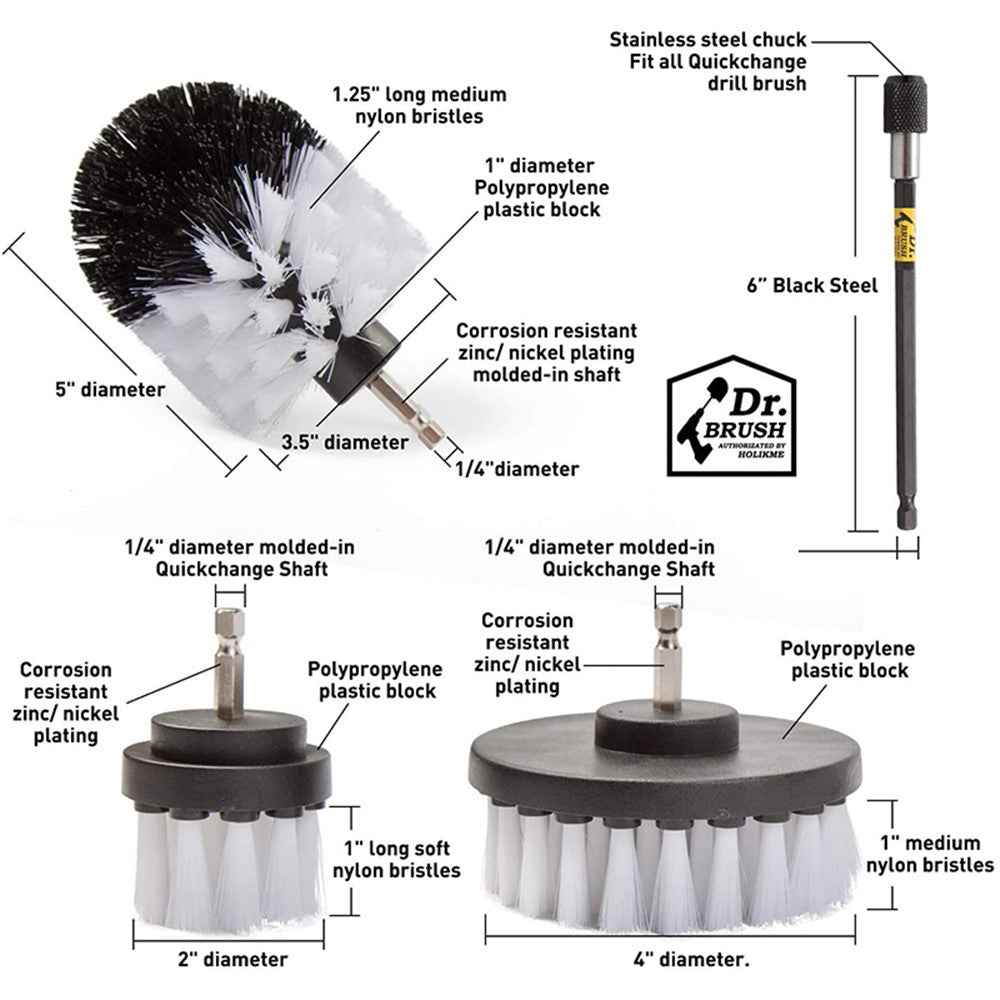 HX666 4pcs/set Drill Power Scrub Clean Brush Kit Electric Cleaning Brushes Set for Car Grout Tiles Bathroom - White