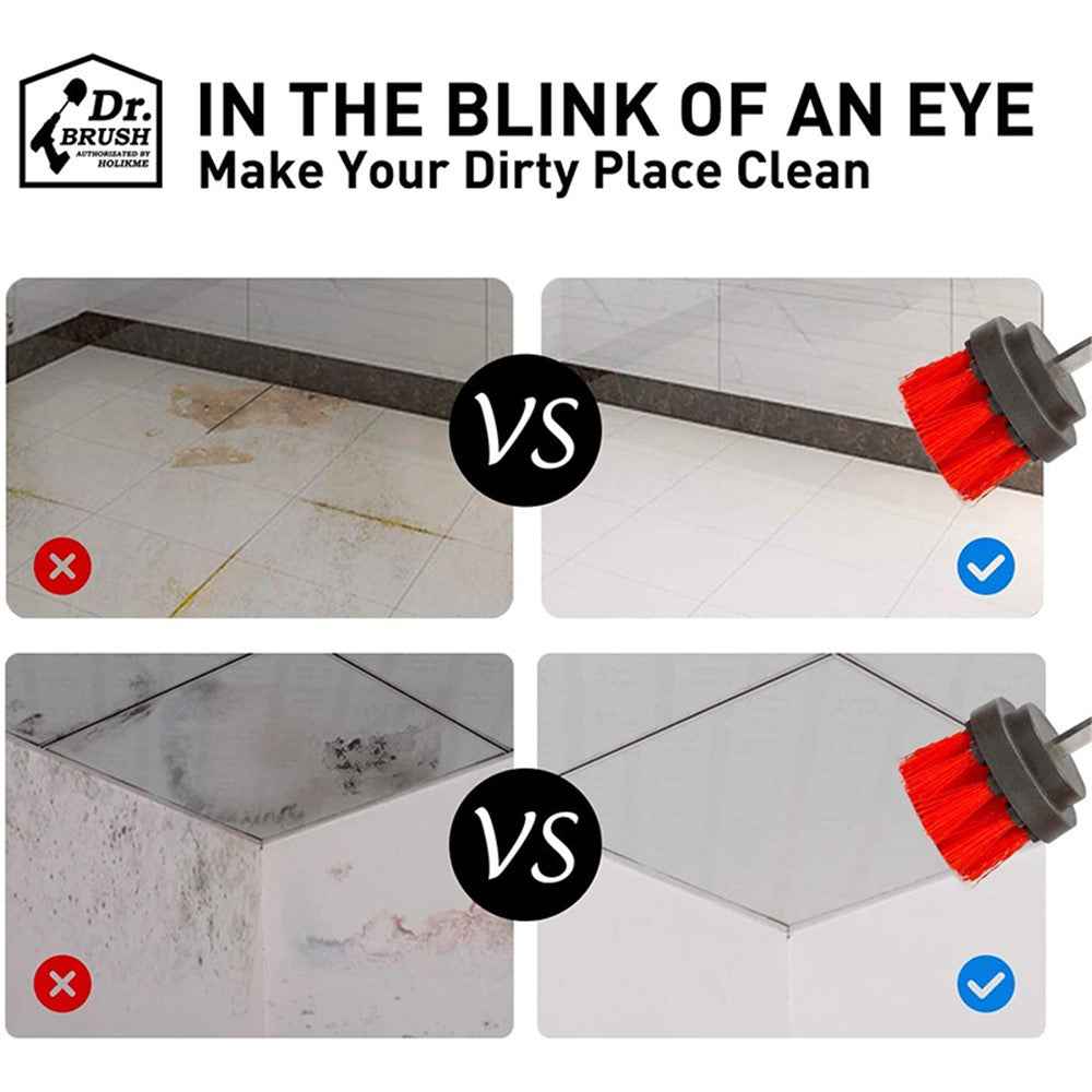 HX666 4pcs/set Drill Power Scrub Clean Brush Kit Electric Cleaning Brushes Set for Car Grout Tiles Bathroom - Red