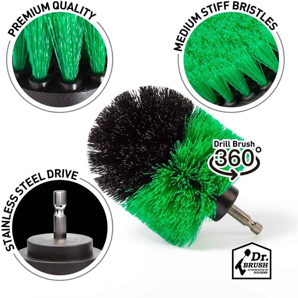 HX666 4pcs/set Drill Power Scrub Clean Brush Kit Electric Cleaning Brushes Set for Car Grout Tiles Bathroom - Green
