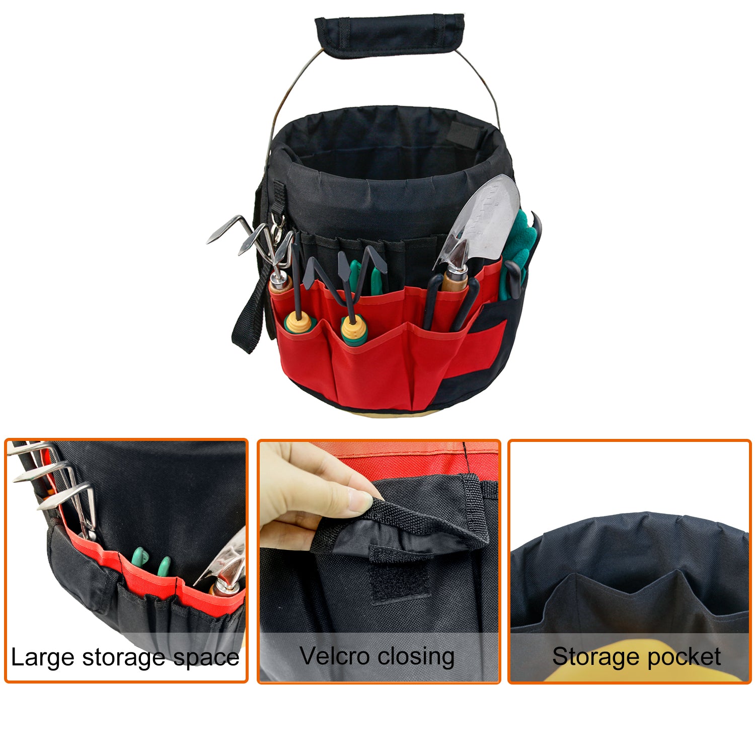 Oxford Cloth Garden Tool Storage Bag 42 Pockets Gardening Tools Bag - Red+Black