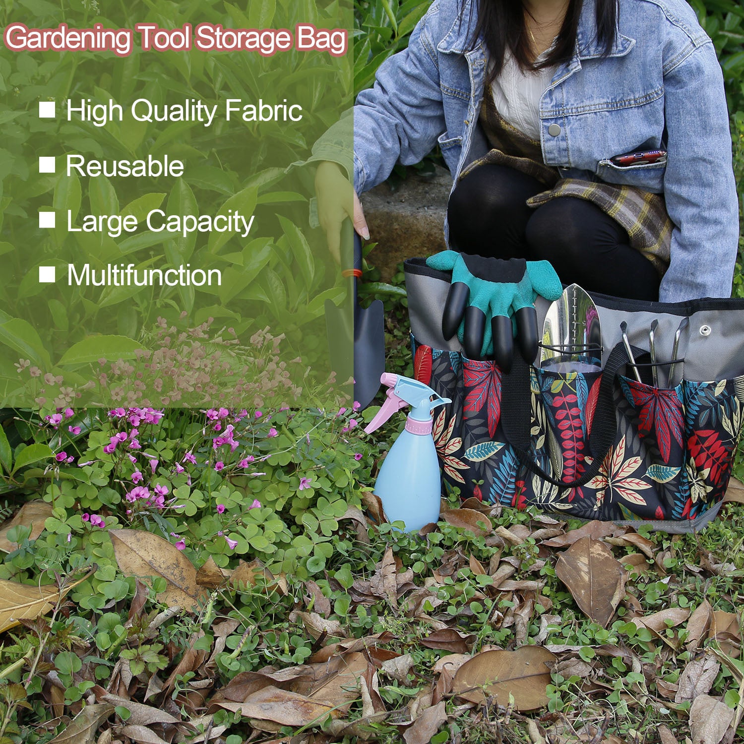 Oxford Cloth Garden Tool Storage Handbag 9 Pockets Gardening Tools Bag - Grey