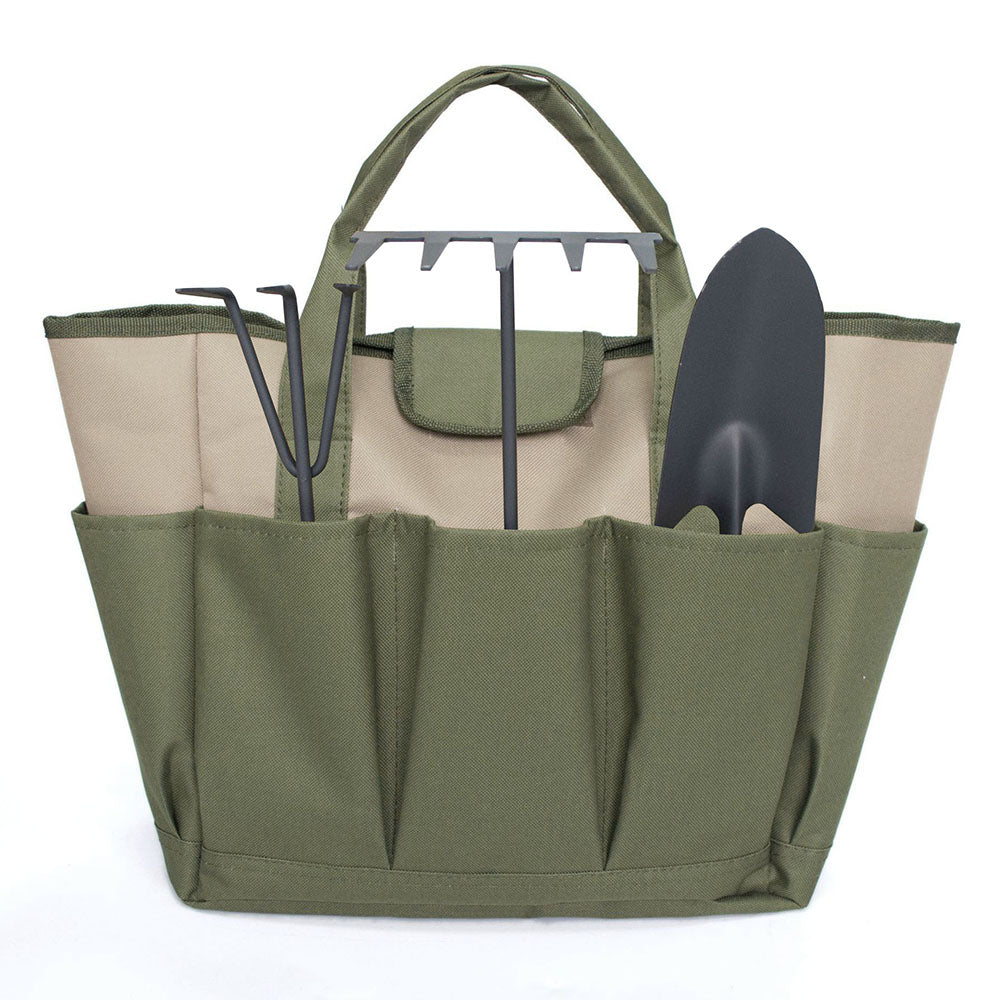 Garden Tool Handbag Oxford Cloth 9 Pockets Gardening Tools Storage Bag - Army Green + Khaki