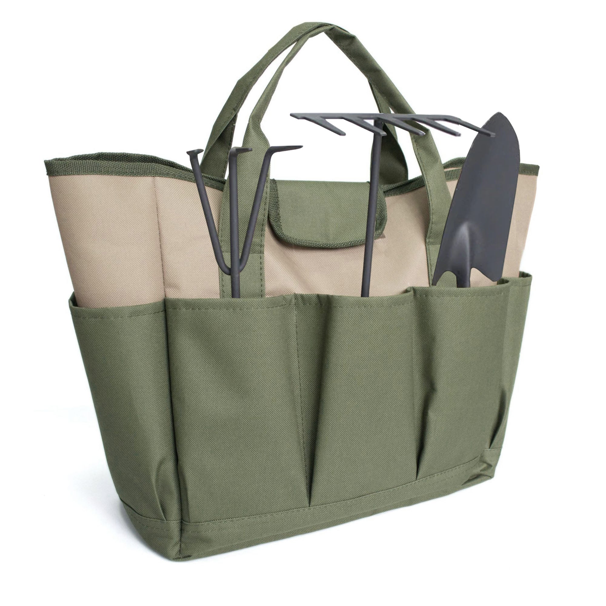 Garden Tool Handbag Oxford Cloth 9 Pockets Gardening Tools Storage Bag - Army Green + Khaki