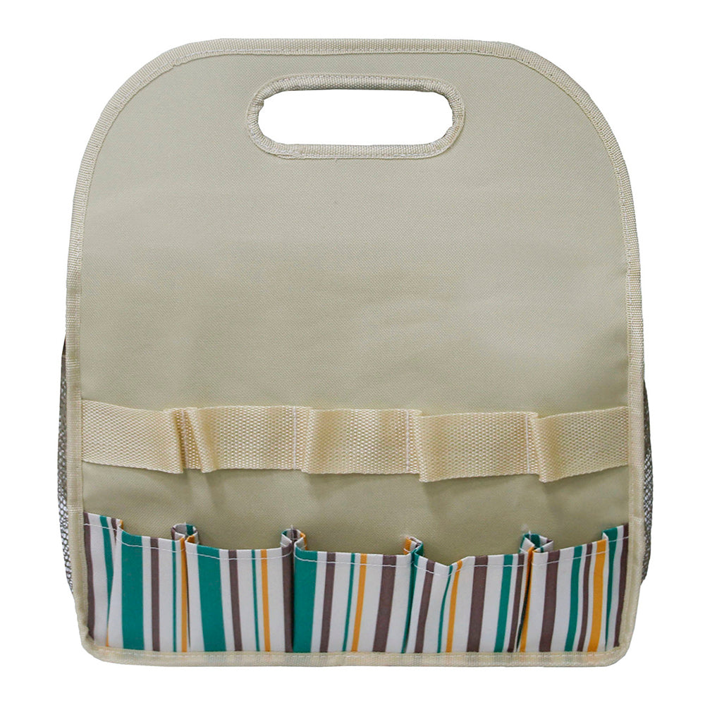 Multiple Pockets Oxford Cloth + PE Board Garden Hand Tools Tote Storage Bag - Stripes+Beige