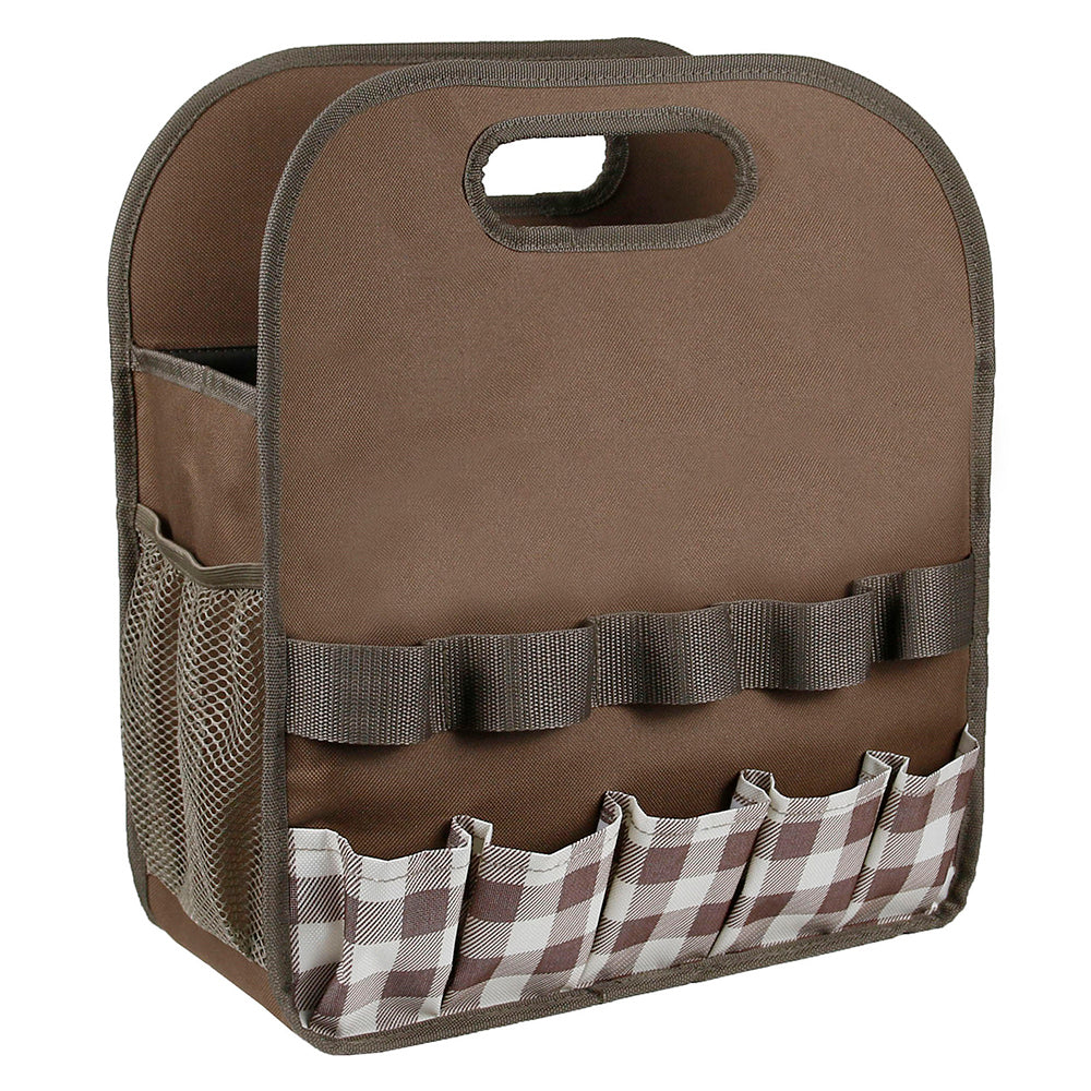 Multiple Pockets Oxford Cloth + PE Board Garden Hand Tools Tote Storage Bag - Grids+Coffee