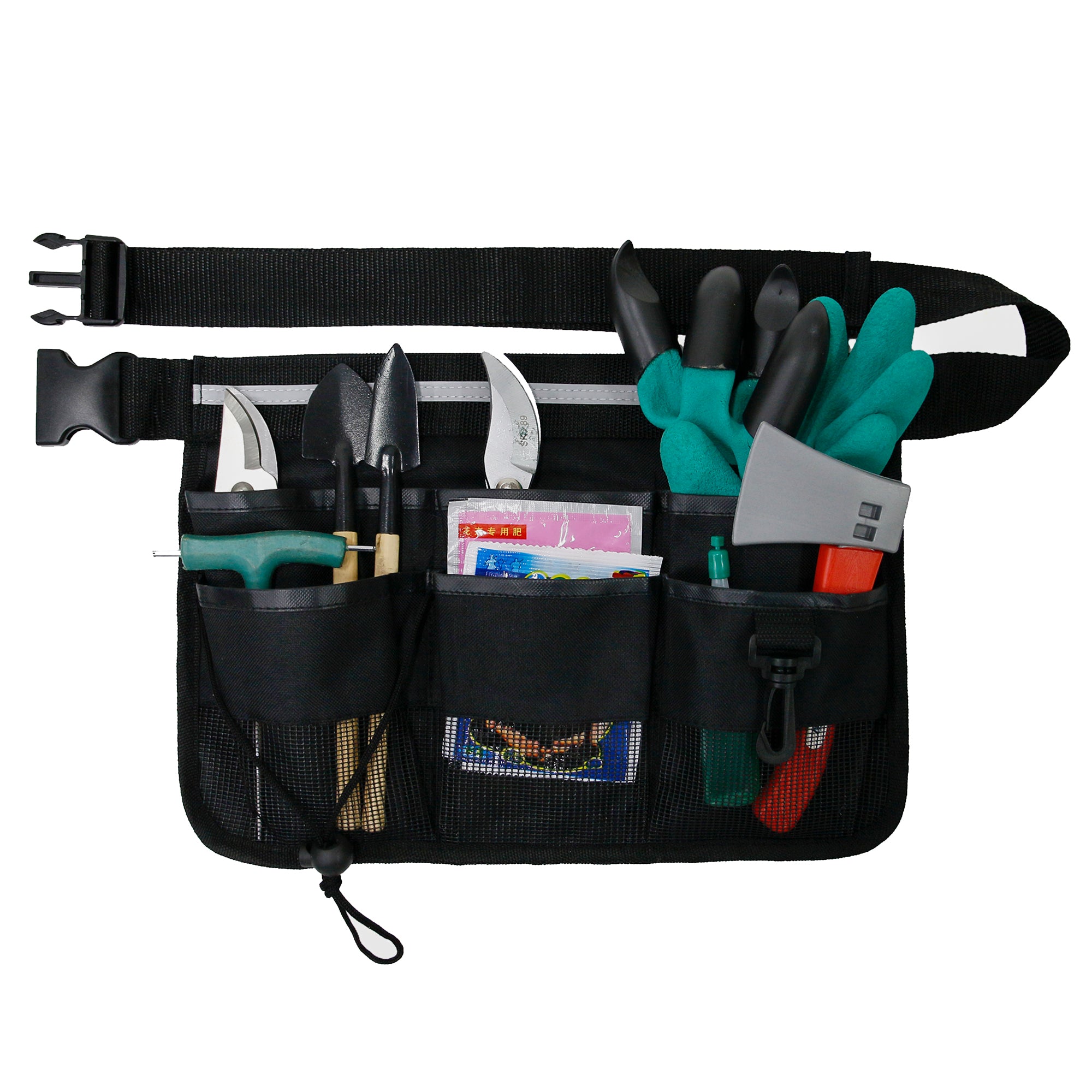 600D Oxford Cloth Gardening Tools Belt Bag Portable Tool Waist Bag with Reflective Strip