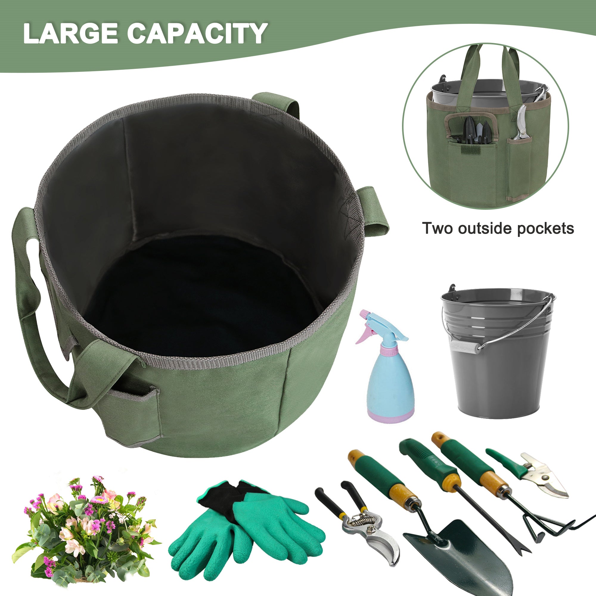 Portable Bucket Tool Organizer with Pockets Waterproof Garden Tool Bag, 30x29cm