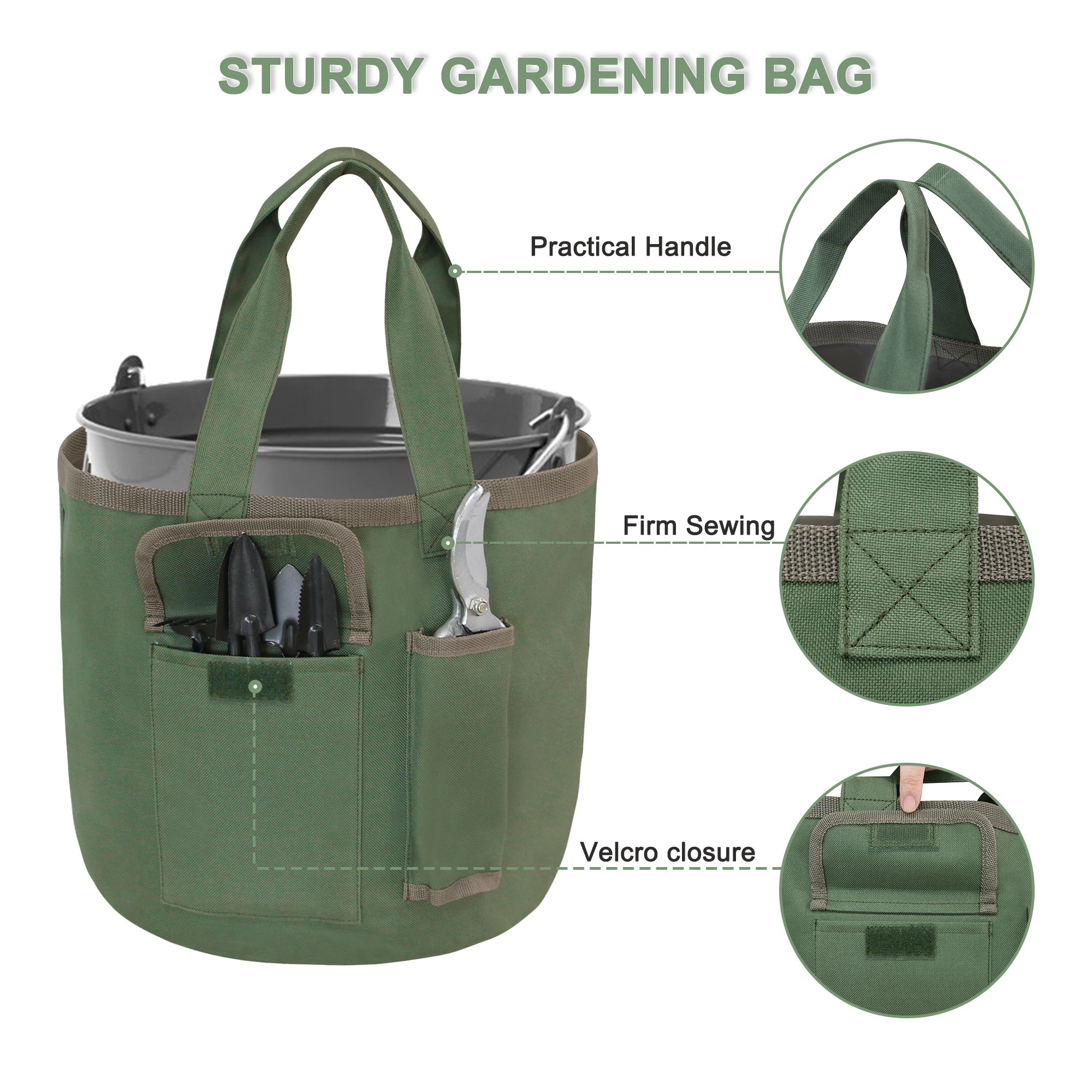 Portable Bucket Tool Organizer with Pockets Waterproof Garden Tool Bag, 30x29cm