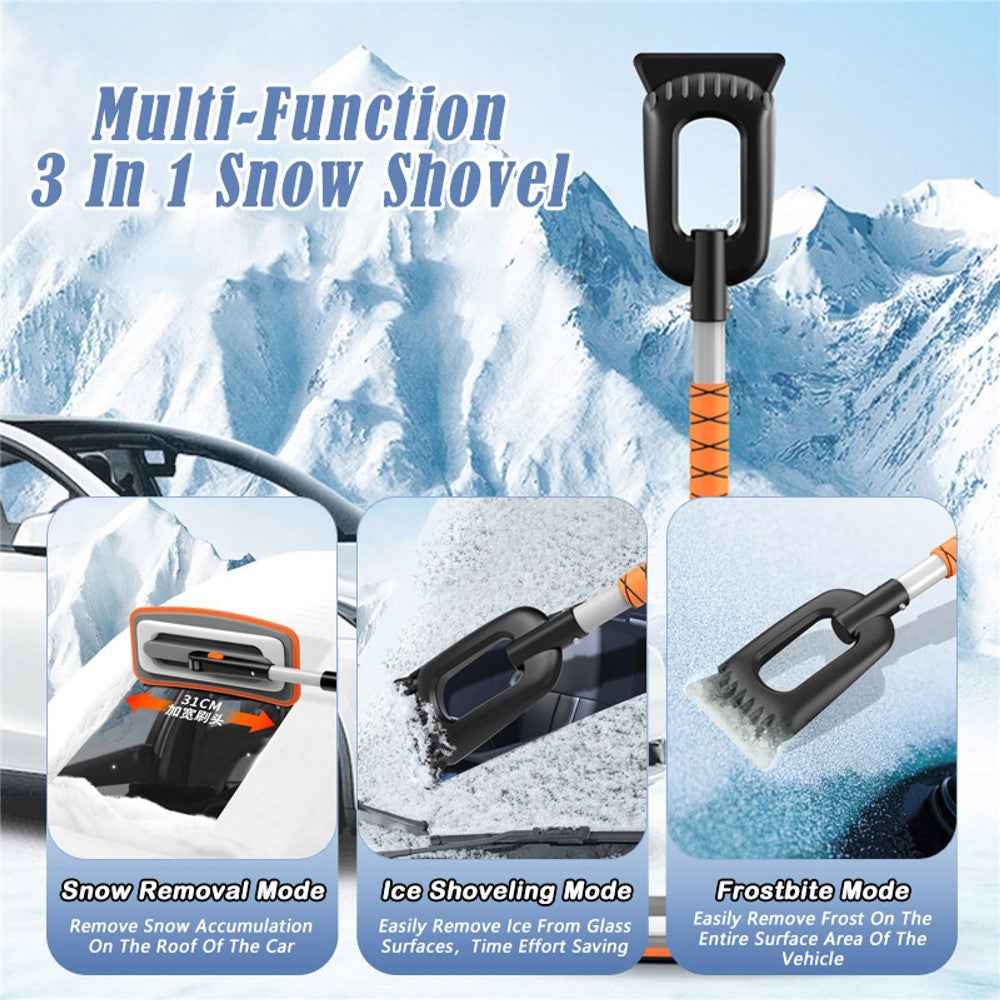 Car Snow Brush Ice Scraper 3 in 1 Extendable Aluminum Alloy Winter Snow Removal Tool - Orange