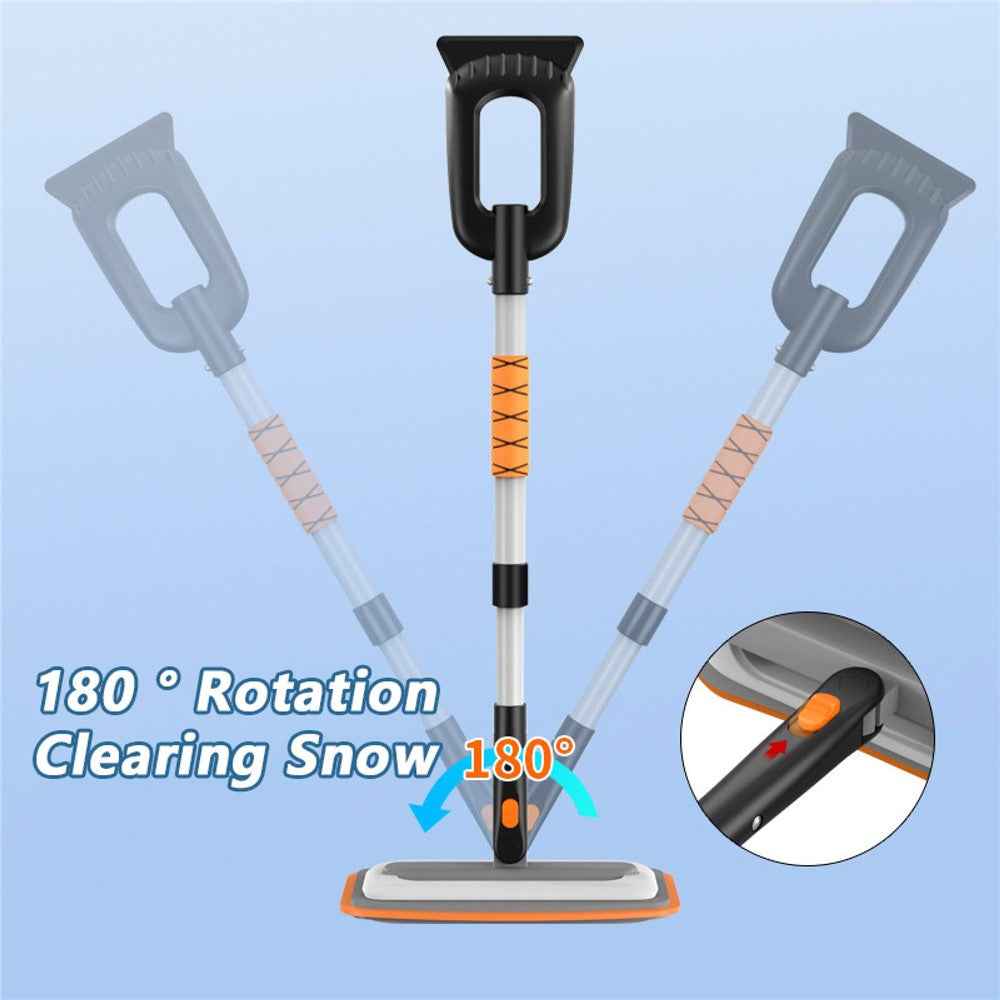 Car Snow Brush Ice Scraper 3 in 1 Extendable Aluminum Alloy Winter Snow Removal Tool - Orange