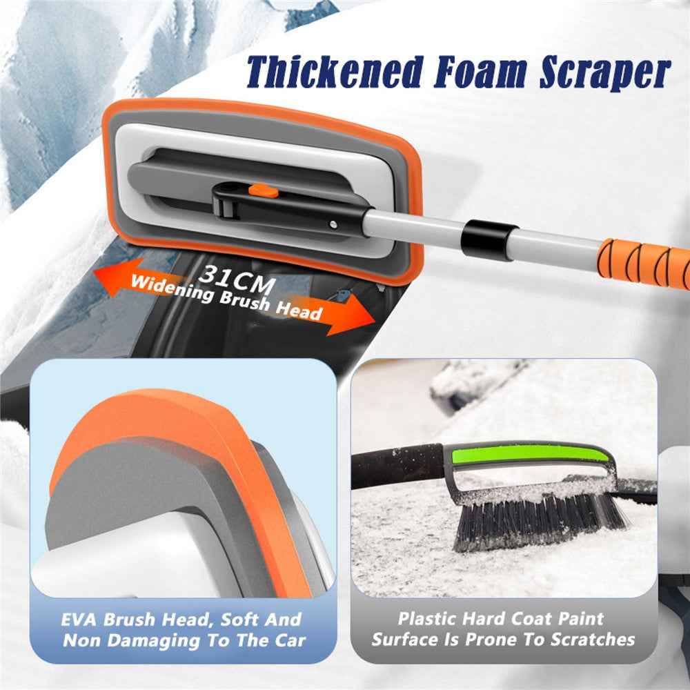 Car Snow Brush Ice Scraper 3 in 1 Extendable Aluminum Alloy Winter Snow Removal Tool - Orange