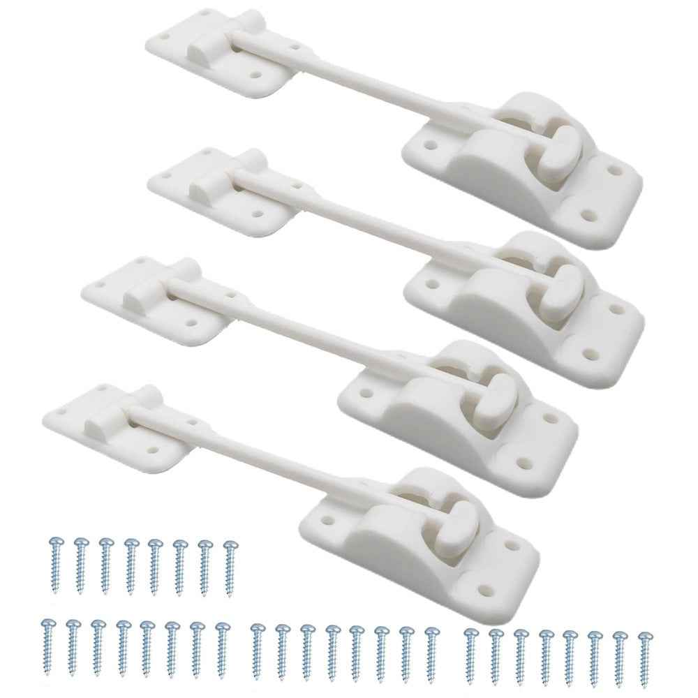 4 Sets 6 Inch T-Style ABS Door Catch Lock Bracket RV Camper Trailer Entrance Door Holder - White