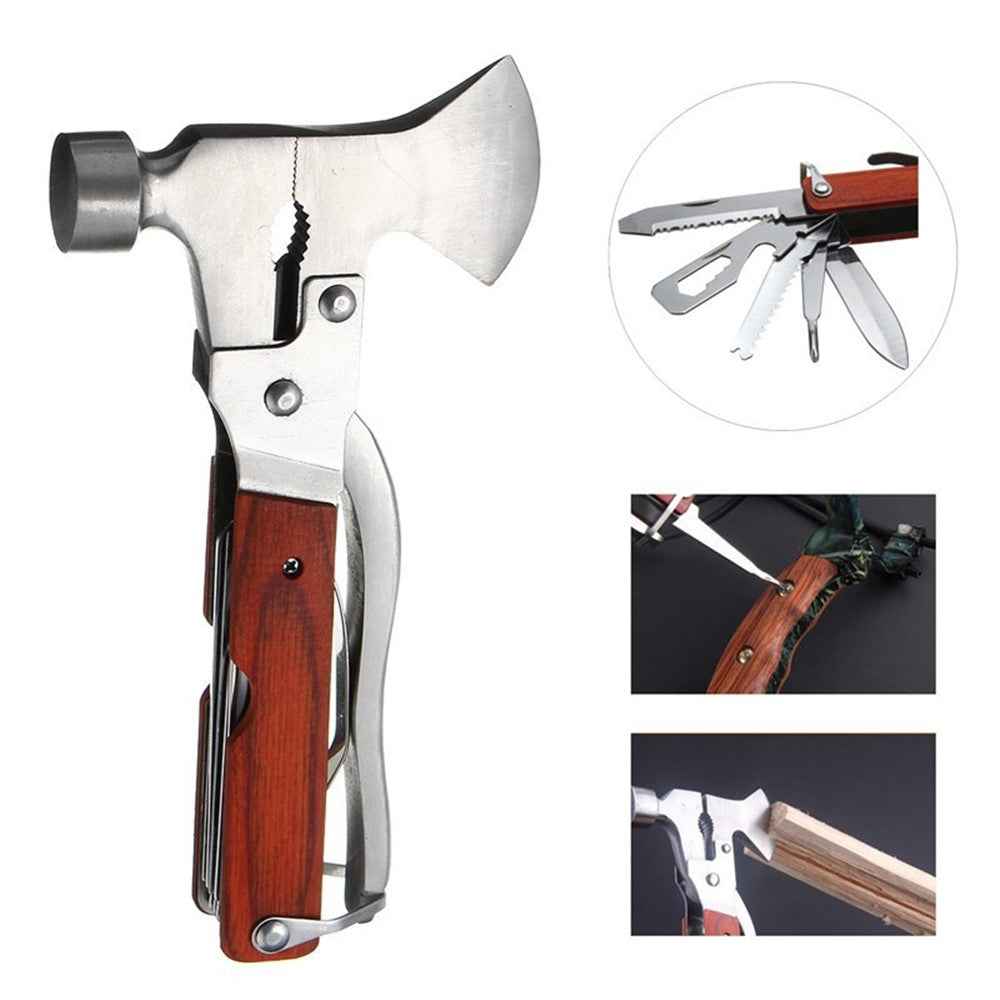 16 in 1 Multifunctional Stainless Steel Axe Hammer Outdoor Emergency Safety Tool Saw Blade