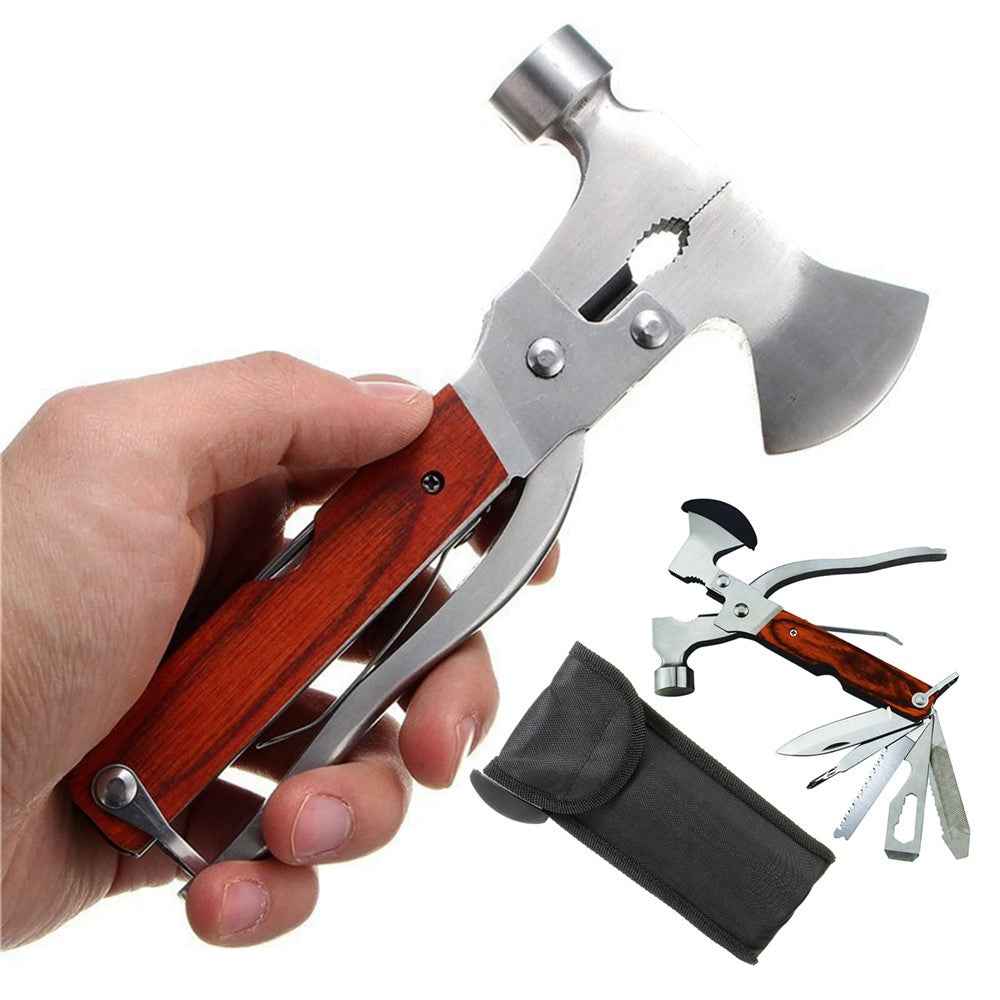 16 in 1 Multifunctional Stainless Steel Axe Hammer Outdoor Emergency Safety Tool Saw Blade