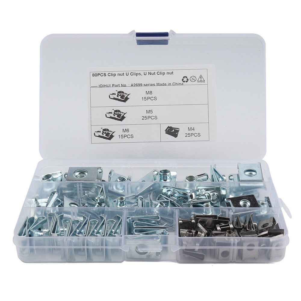 80PCS Cars Motorcycles Clip Nuts M4 M5 M6 M8 U Clips Replacement Screw Base Fasteners