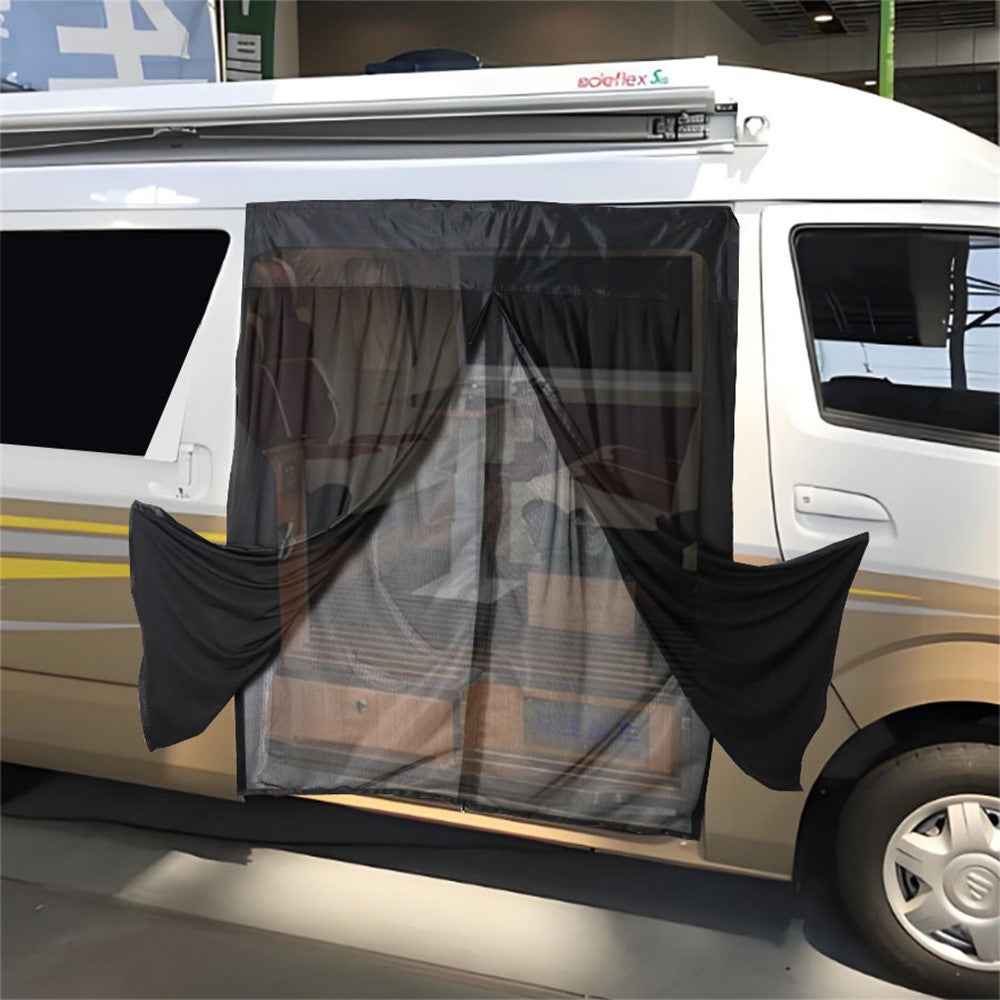 W130 x H155cm Double Layer Magnetic Door Curtain for RV Camping Car Door Screen Outdoor Windproof Privacy Protection
