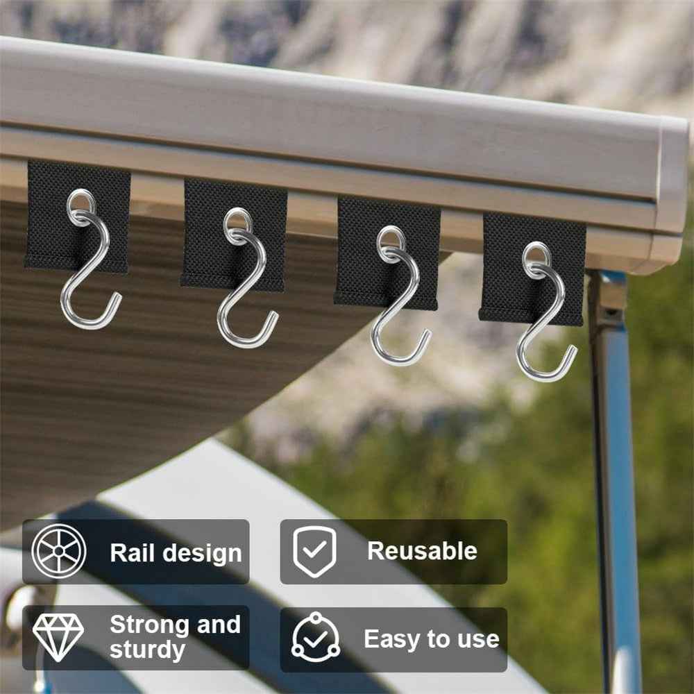 6Pcs Stainless Steel + Nylon RV Awning Rail Hooks Camping Canopy Installation Tool Eyelet Fasteners - Black