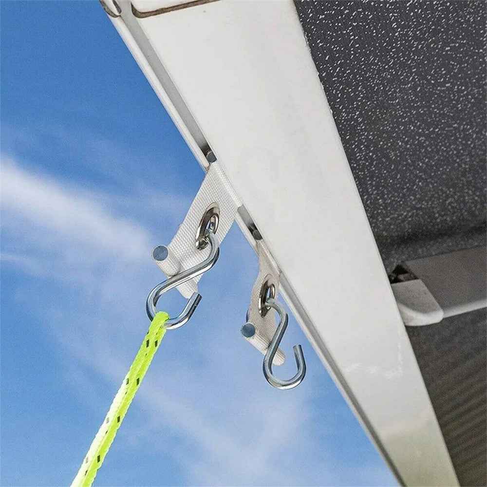 6Pcs Stainless Steel + Nylon RV Awning Rail Hooks Camping Canopy Installation Tool Eyelet Fasteners - Black