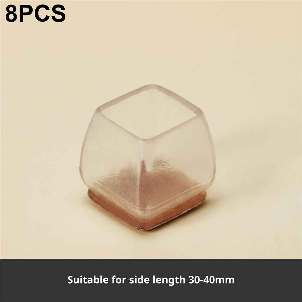 8Pcs Chair Leg Caps 4.2 x 3.8cm Square Noise Reducing Furniture Feet Protectors Anti-Slip Thickened Felt Pads for Home / Office - Transparent