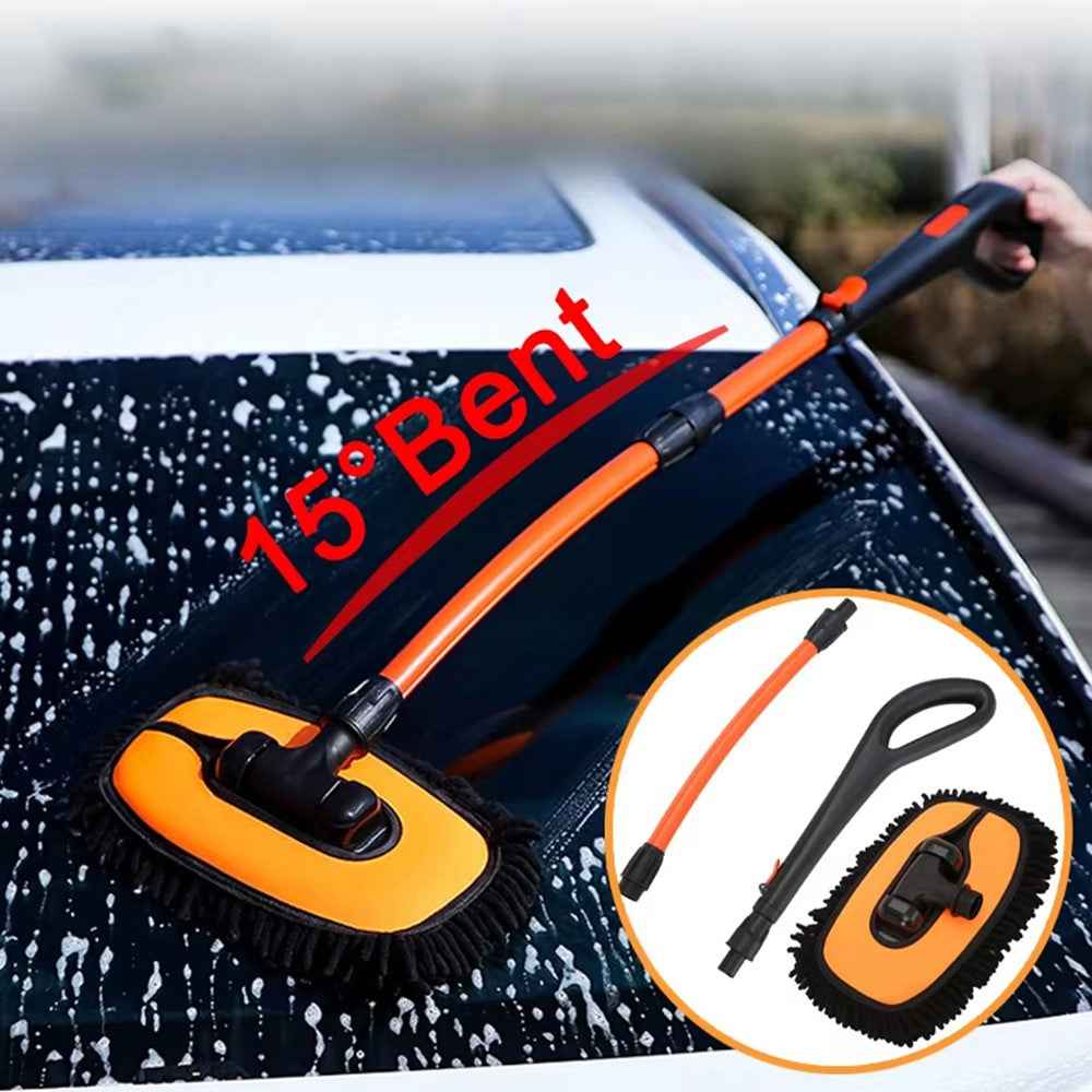 Curved Car Cleaning Brush 15 Degree Bend Extendable Handle Car Cleaning Mop - Orange