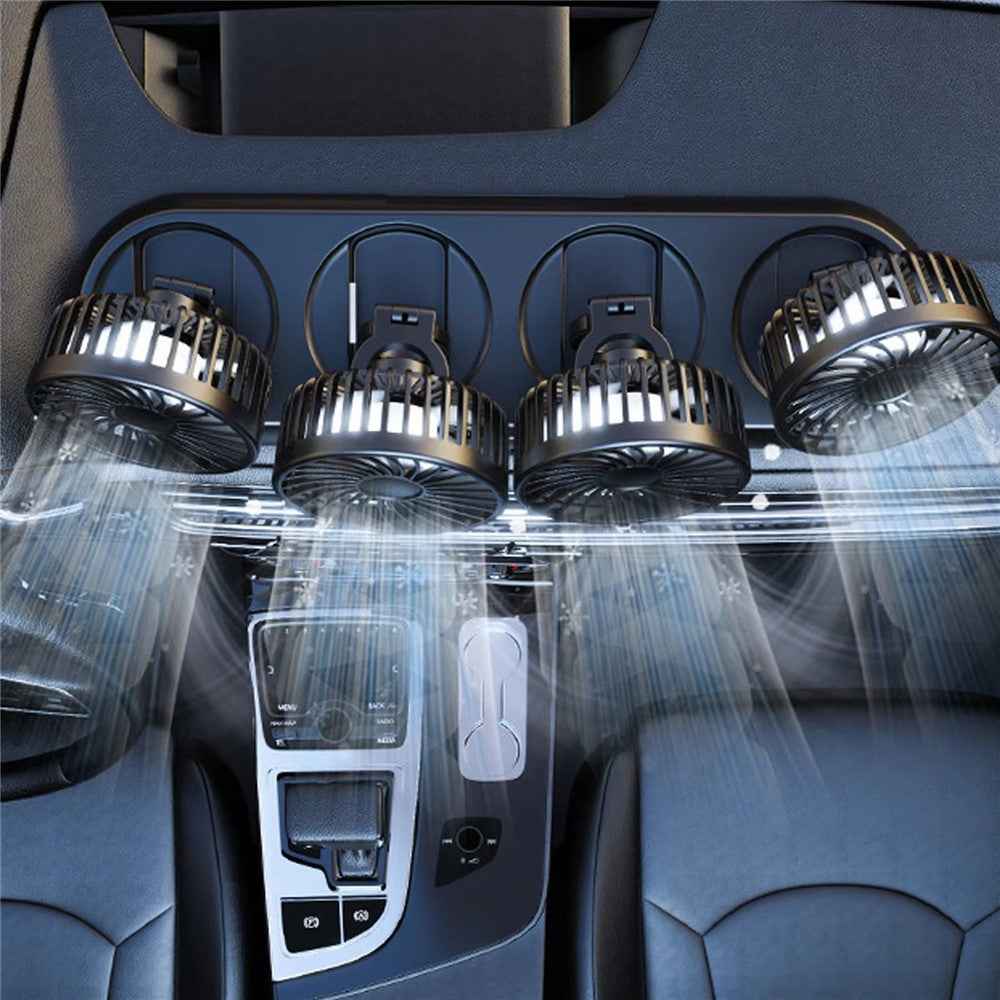 Four Head Folding Car Fan 360 Degree Rotation Auto Dashboard Cooling Fan for Vehicle Use - White  /  5V USB Port