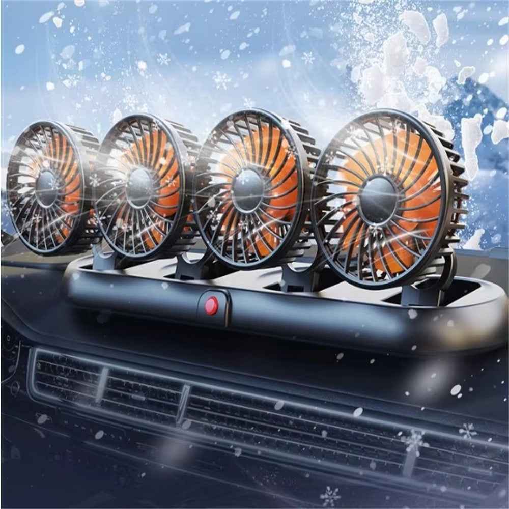 Four Head Folding Car Fan 360 Degree Rotation Auto Dashboard Cooling Fan for Vehicle Use - Orange  /  24V Cigarette Lighter Port