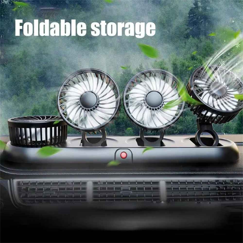 Four Head Folding Car Fan 360 Degree Rotation Auto Dashboard Cooling Fan for Vehicle Use - Orange  /  24V Cigarette Lighter Port