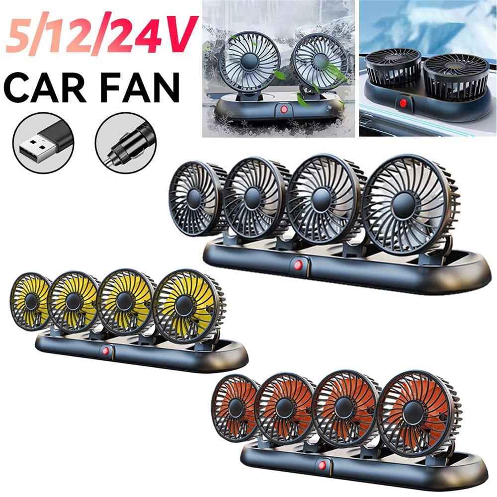 Four Head Folding Car Fan 360 Degree Rotation Auto Dashboard Cooling Fan for Vehicle Use - Orange  /  24V Cigarette Lighter Port