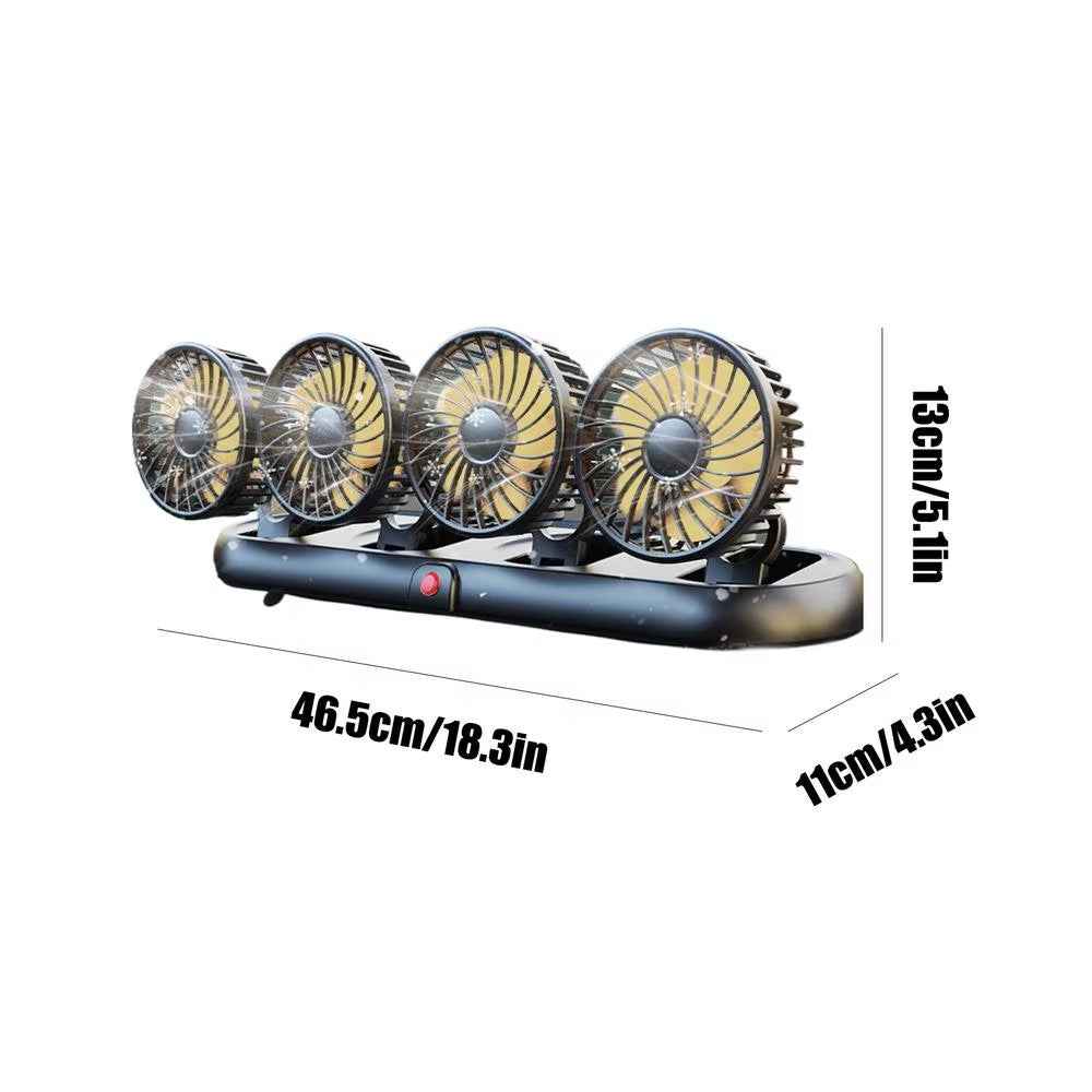 Four Head Folding Car Fan 360 Degree Rotation Auto Dashboard Cooling Fan for Vehicle Use - Yellow  /  12V Cigarette Lighter Port